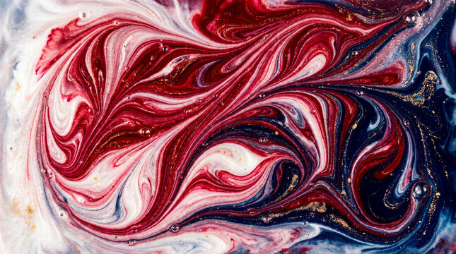 Patriotic marble ink swirl in red white blue