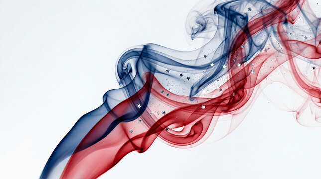 Abstract patriotic smoke waves with silver stars, July Fouth