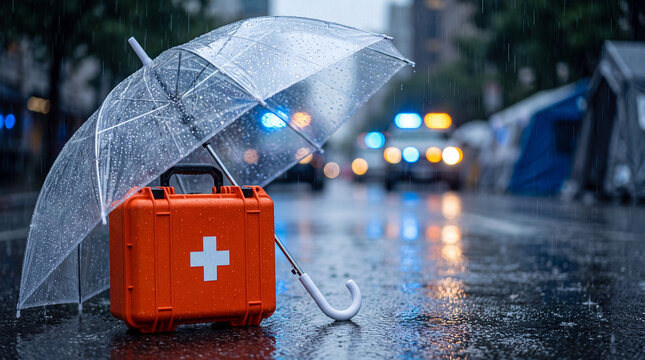 First aid kit umbrella rain emergency safety protection medical case orange street