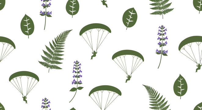 Green ferns and lavender with parachutes pattern design.