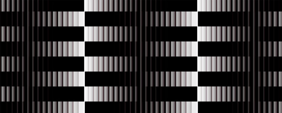 Black and white striped halftone gradient. Fading line gradation background. Repeating strip pattern backdrop. Parallel lines wallpaper for overlay, print, cover. Vector Doppler effect concept