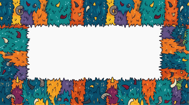 Colorful cartoon monsters border with a blank white space for text Isolated on white background