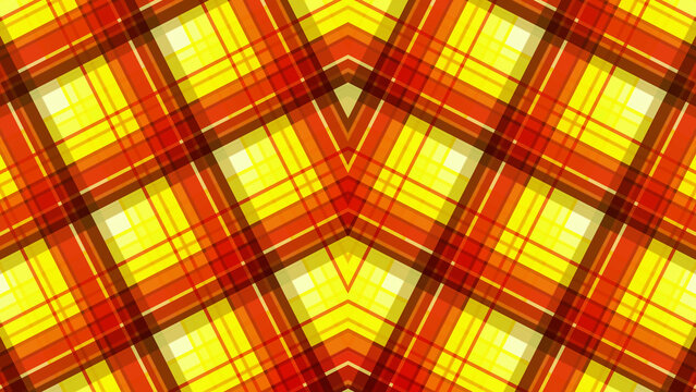 Motion tartan moire Abstract Plaid Pattern Background with Warm Yellow Orange and Red Tones Kaleidoscopic Effect