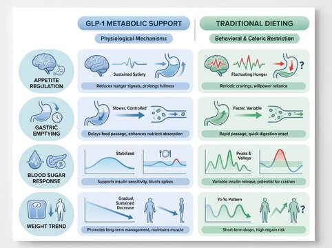 Pharmacy Educational Chart Comparing GLP-1 Support and Dietary Trends