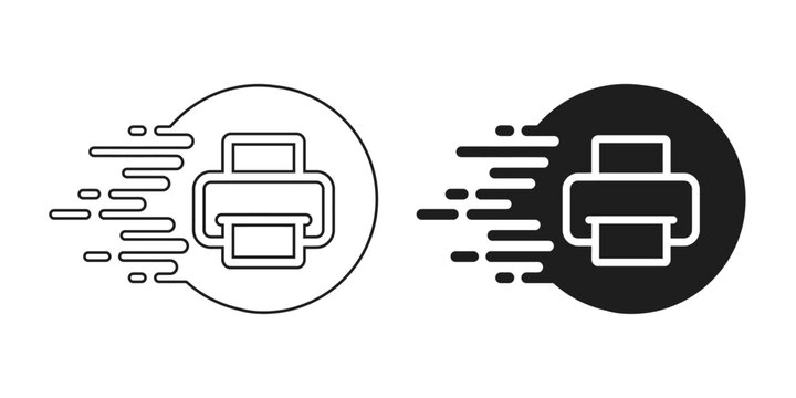 Vector icons of fast printer in line and solid styles for business or technology concepts