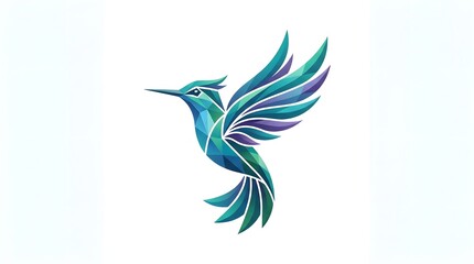 Fototapeta premium A minimalist 2D flat vector logo design of a beautiful hummingbird or colibri in flight, isolated on a white background