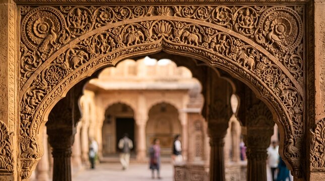 Intricate Indian Archway Carving, Ancient Architecture, Rajasthan Landmark