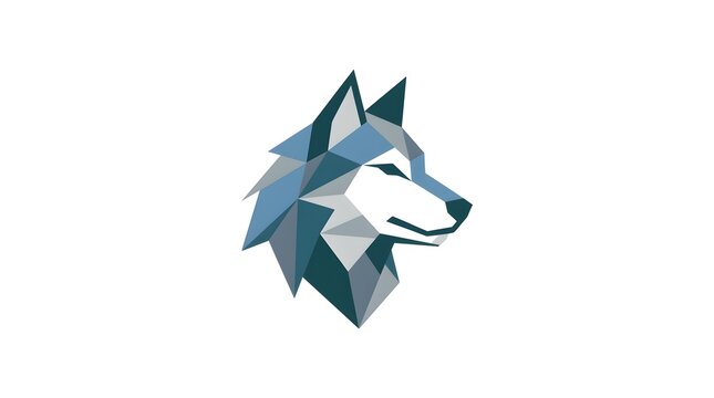 A minimalist 2D flat vector logo design of a majestic wolf head profile, isolated on a white background