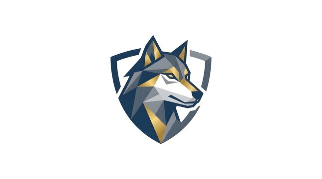 A minimalist 2D flat vector logo design of a majestic wolf head profile, isolated on a white background