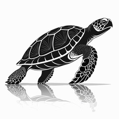Obraz premium Minimalist vector silhouette of a walking brazilian turtle in side profile