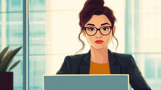 woman in business attire working on laptop