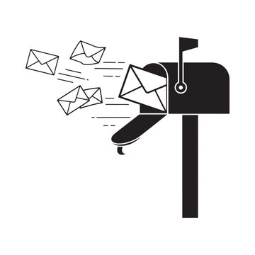 Mailbox With Letters Silhouette On White Background