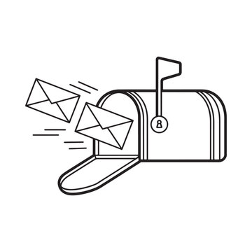 Mailbox With Letters Black And White Line Art Illustration