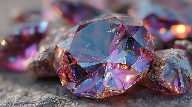 Abstract purple gemstone crystal macro background with shimmering reflective facets images