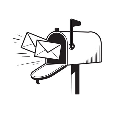 Mailbox With Letters Black And White Silhouette Illustration
