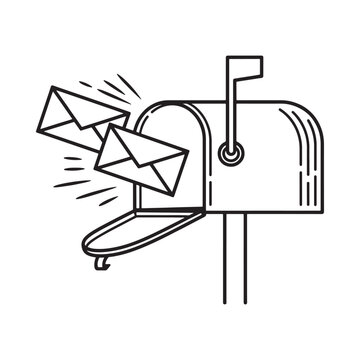 Mailbox With Letters Black And White Line Art Illustration