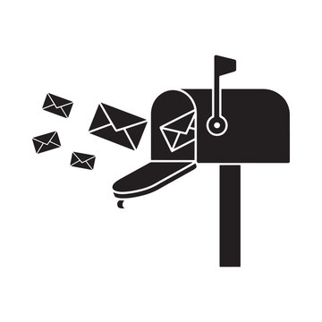 Mailbox With Letters Silhouette On White Background