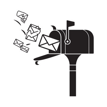 Mailbox With Letters Silhouette On White Background