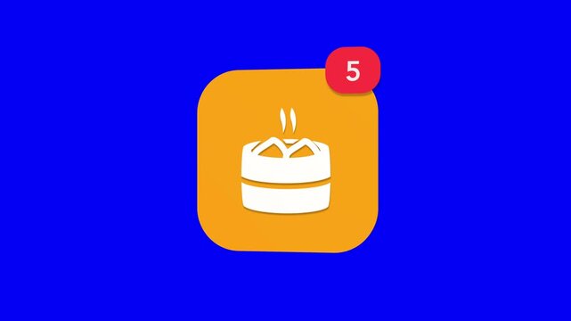 A 3D delicious Asian dim sum food menu item resembling a gao or bao dumpling notification icon popping up on a blue screen chroma key background.