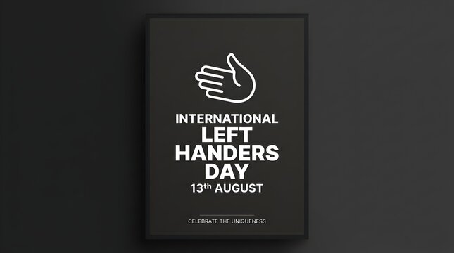 International left handers day poster with thumbs up on dark background