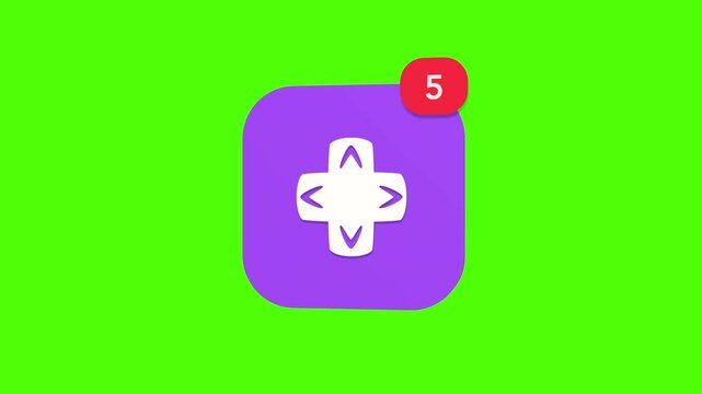 A 3D clean simple game controller D-Pad directional navigation button cross shape notification icon popping up on a green screen chroma key background.