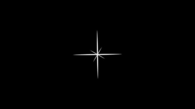 White doodle cartoon starburst animation, twinkling star glitter dust line, magic shining light burst trail, retro flat vector sparkle motion graphics on black screen background, 4K video asset loop