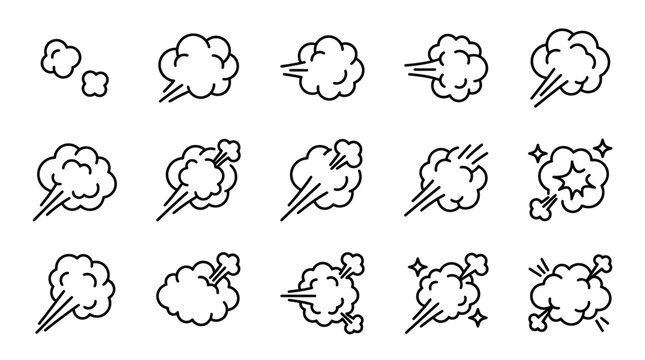 Dust Clouds & Wind Gusts Icons Set - Motion Effects & Speed Symbols