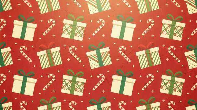 Christmas gift and candy cane pattern
