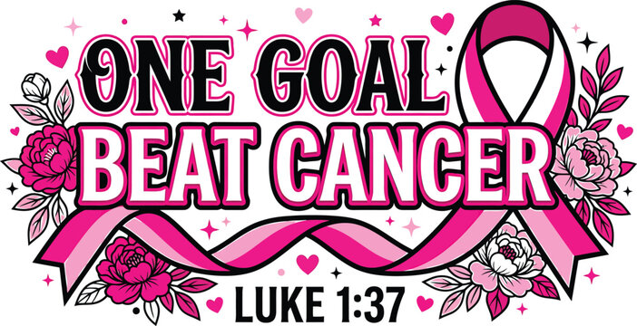 Breast cancer awareness halloween october pink graphic 'one goal beat cancer' design for fundraising