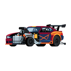Fototapeta premium Custom Drag Racing Car with Exposed Engine and Spoiler