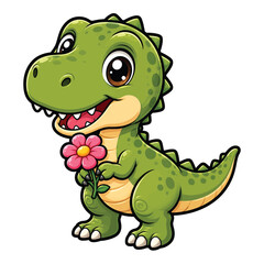 Fototapeta premium Cute Patriotic Dinosaur with Flag Cartoon Sticker for Independence Day Holiday and Celebration