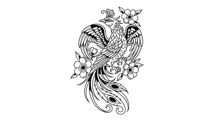 Obraz premium Detailed drawing of a phoenix bird.