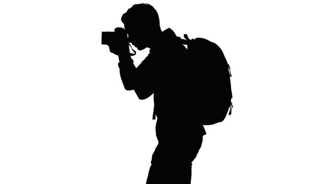 Adobe Illustrator ArtworkSilhouette of a photographer with a backpack taking a photo with a camera