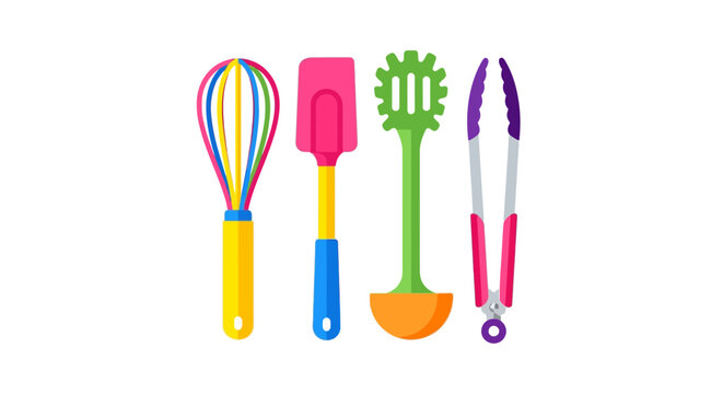 Colorful kitchen utensils for cooking.