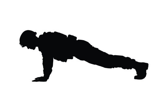 Soldier Doing Pushup Exercise Silhouette Vector for Military Fitness Training and Sport Design