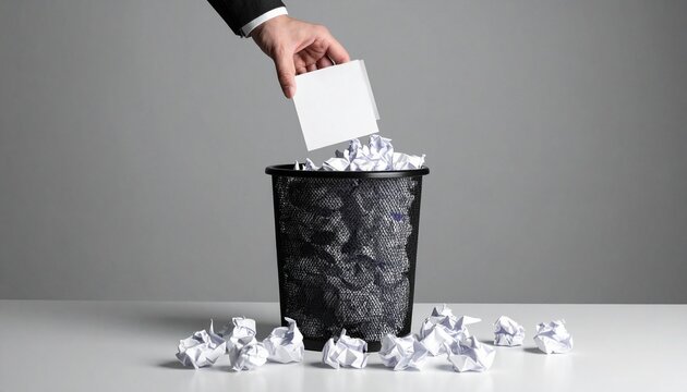 Wastebasket crumpled paper discarded ideas creativity revision