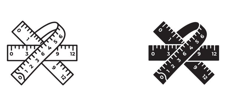Rulers crossed over each other in white and black on white background for measuring and design  educational tools for architecture and graphic design