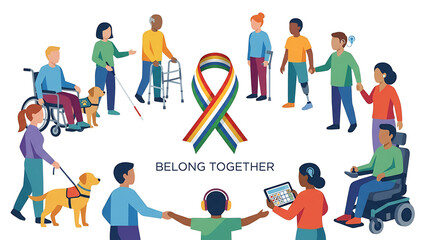 Fototapeta premium disability pride month community group surrounding a pride ribbon