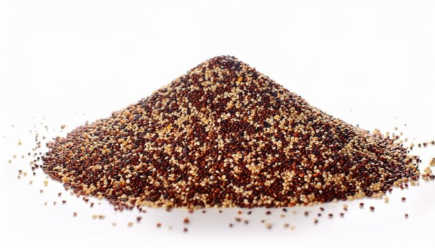 pile of tricolor quinoa grains on white background for advertising photography of food cooking recipes catering organic eco sustainable vegan vegetarian agriculture