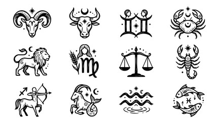 Fototapeta premium Zodiac Signs Astrology Symbols Collection - Horoscope Icons Set