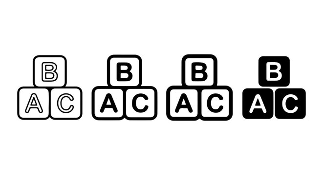 ABC Blocks Vector Icons, Alphabet Learning Toys, Early Education Symbols, Children's Game Elements