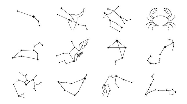 Zodiac Constellations Collection: Astrological Symbols and Star Patterns