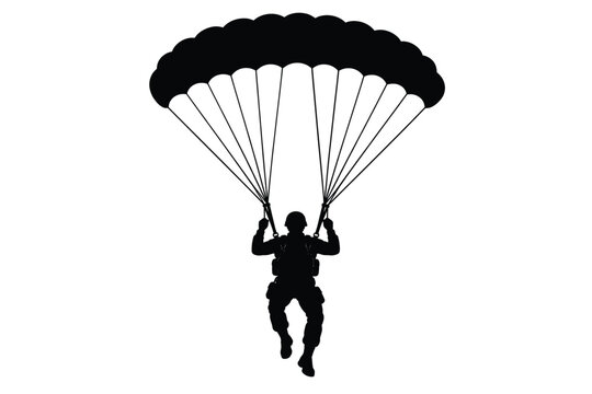Paratrooper Parachuting Silhouette Vector for Military Airborne Operation and War Game Design