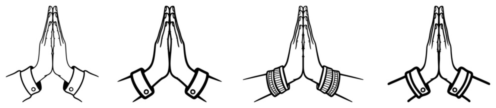 Praying hands in namaste gesture set in minimalist line art style