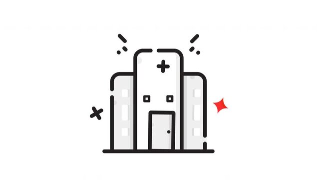 Minimalist line icon of a medical building designed in gray and white, suitable for health clinic or healthcare facility concepts.