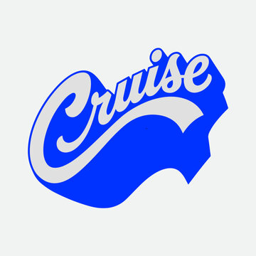 Cruise typography retro 3D script lettering with wave shape isolated, vector illustration.