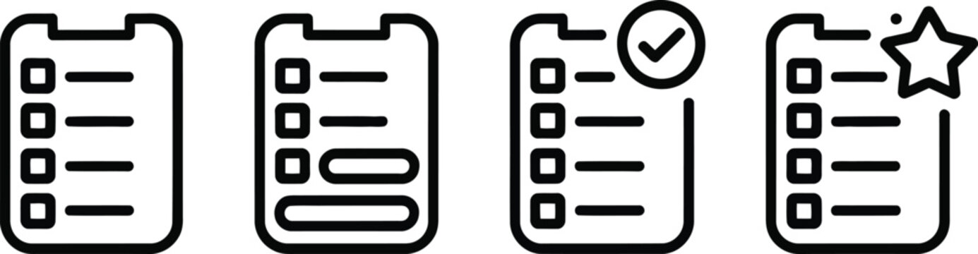 Set of checklist icons with checkmark and star symbols checklist clipboard management business planning organizer document workflow application completion favorite selection template