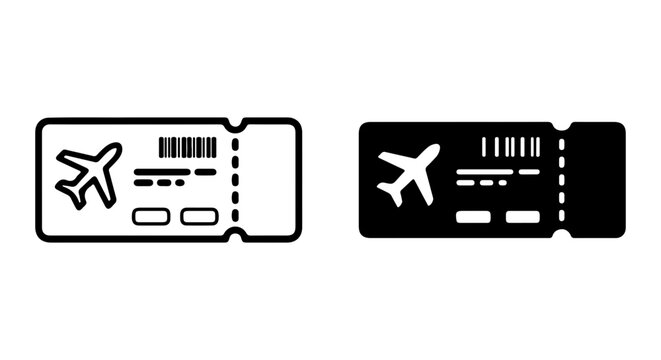 Airplane Ticket Icons, Travel Pass Vector Graphics, Boarding Pass Symbols, Flight Confirmation Illustration