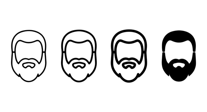 Beard Styles Vector Icons, Male Facial Hair Silhouettes, Grooming and Barber Icons, Black and White