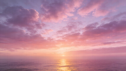 Obraz premium Sunset over ocean with pink purple clouds and golden reflection